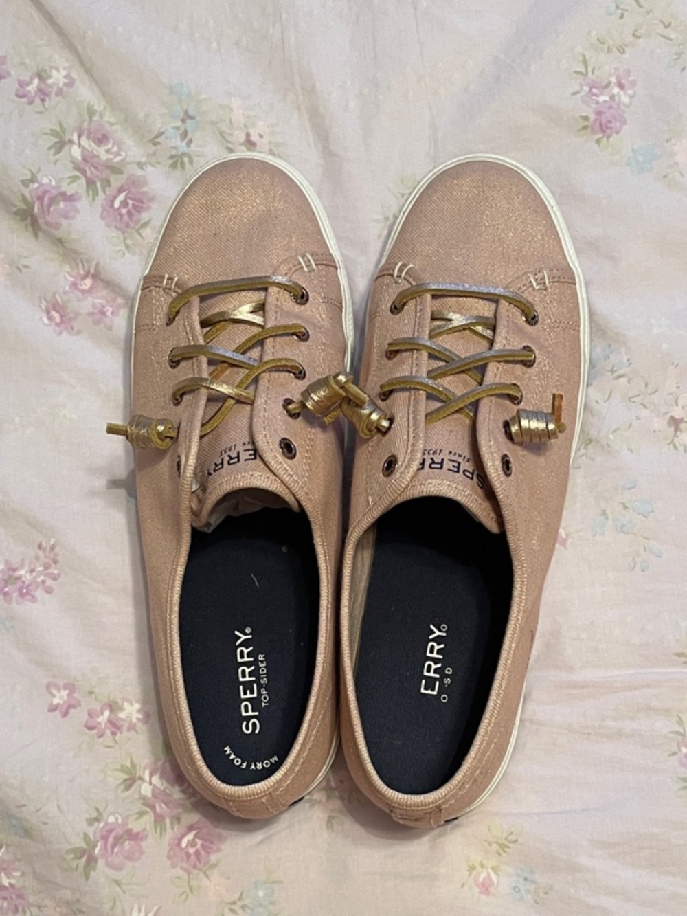 Sperry Shimmering Rose Gold Canvas Boat Sneakers